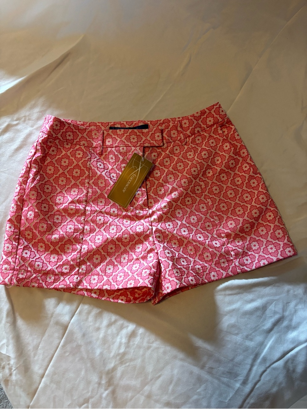 Francesca's Collections Pink Floral-Geometric High Waist Shorts